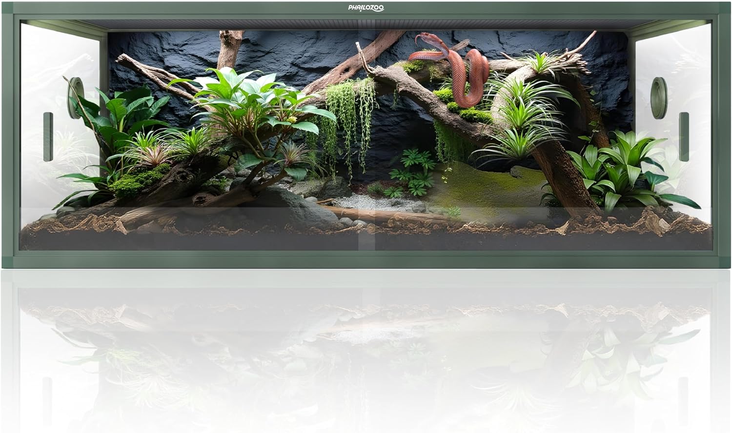 Phailozoo Stackable Reptile Enclosure, 85 Gallon Reptile Tank for Bearded Dragon, Snake, Ball Python, Colorful Aluminum Frame & Front Opening Tempered Glass Door with Handles for Easy Maintenance