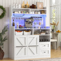 VVFLU Hutch Storage Buffet Cabinet with Drawers, and Charging Station, Coffee Bar Cabinet with Barn Doors, Wine Rack and Hooks, White Wood Sideboard Buffet for Kitchen, Dining Room, 54.5' High