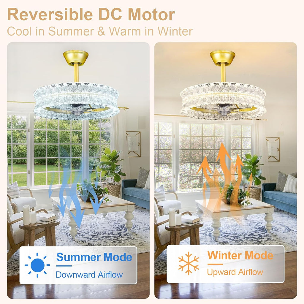 Depuley Crystal Ceiling Fans with Lights: 20' Gold Cagd Fan with Remote Control - Fandelier Fan Light for Girl's Bedroom Living Room Nursery
