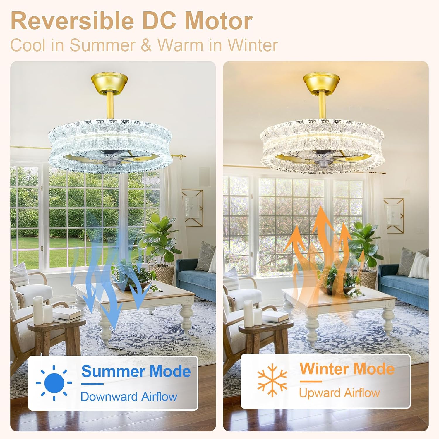 Depuley Crystal Ceiling Fans with Lights: 20' Gold Cagd Fan with Remote Control - Fandelier Fan Light for Girl's Bedroom Living Room Nursery