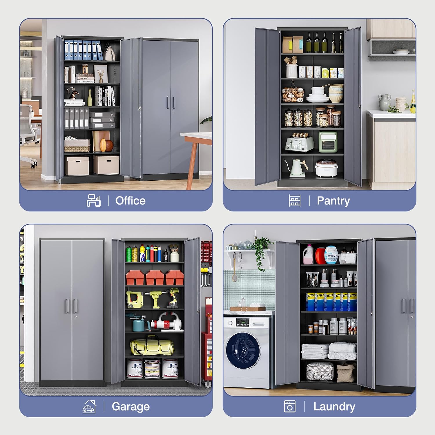 Metal Locker Storage Cabinet,Locking Cabinet with Doors and Adjustbale Shelves,Garage Storage Cabinets for Basement,Home Office