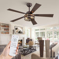 Fanbulous Farmhouse Ceiling Fans with Light, 48 Inch Bedroom Ceiling Fan with Lights, 6-Speed Adjustable, Quiet and Reversible DC Motor, 5 Dual Finish Blades, Rustic Caged Ceiling Fan，Oil Bronze