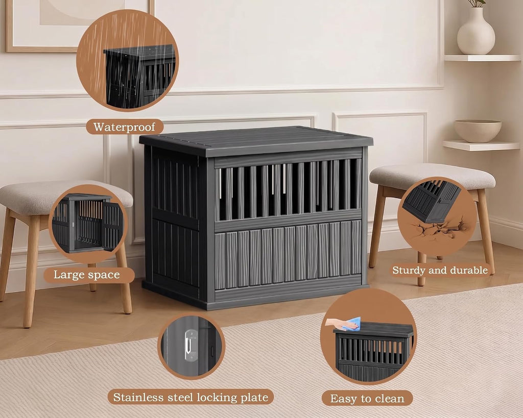 42 Inch Dog Crate Furniture Lockable Dog Kennel Indoor for Large Dogs and Medium Heavy Duty Pet Crate Decorative Pet Cage End Table,Black