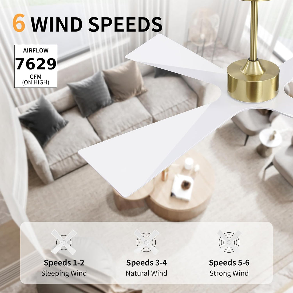 WINGBO 64' Wet Rated Outdoor Ceiling Fan with Lights, 4 ABS Plastic Blades, Reversible DC Motor, 6-Speed Remote Control, 3 CCT, Waterproof Ceiling Fan for Patio Porch Gazebo Garage, Gloss White