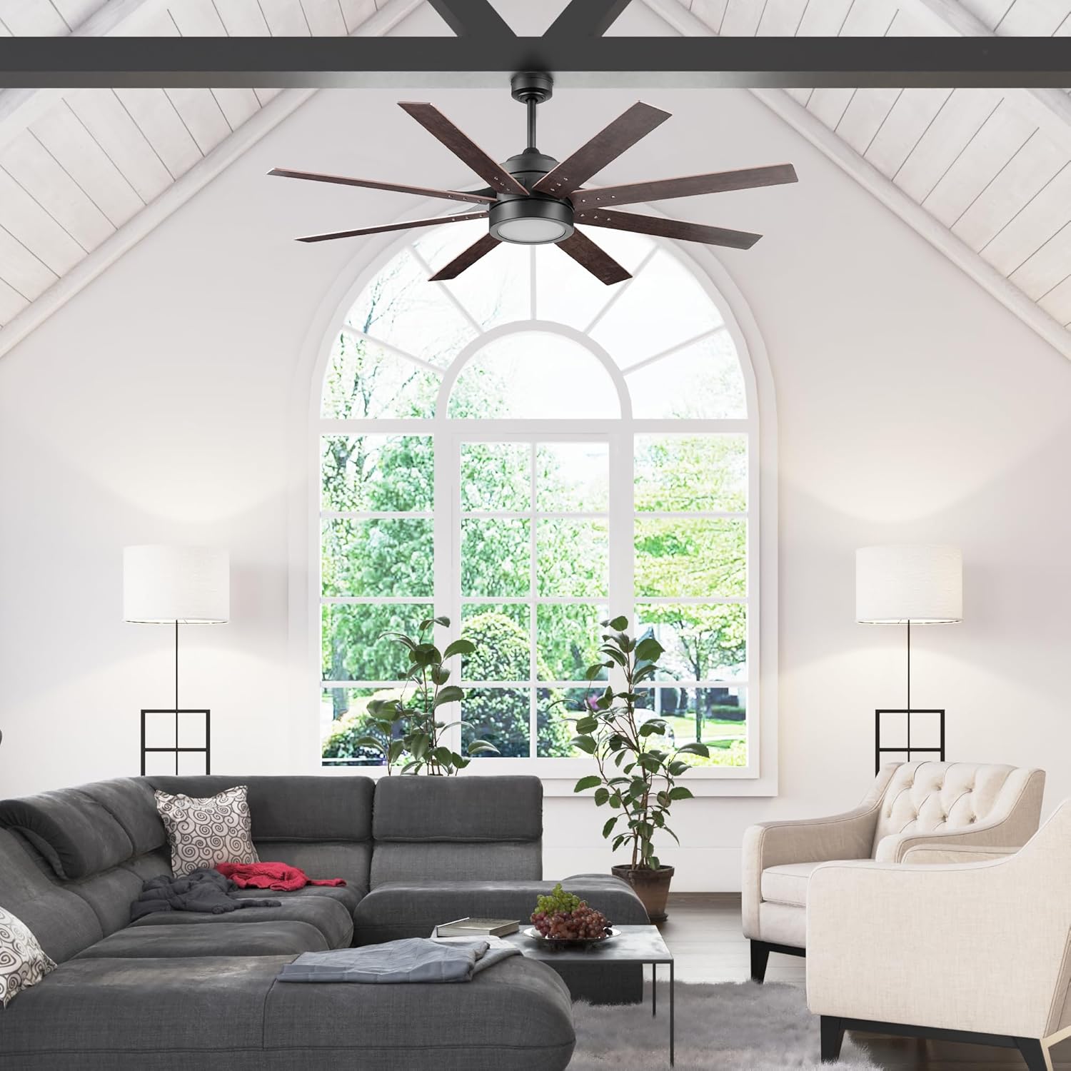 Honeywell Ceiling Fans Xerxes Modern 62 Inch Ceiling Fan with Light, Remote Control Fan, LED Indoor Fan with 8 Blades, Dark Elm and Rough Pine Blade Finish Options, Bronze (50609-01)