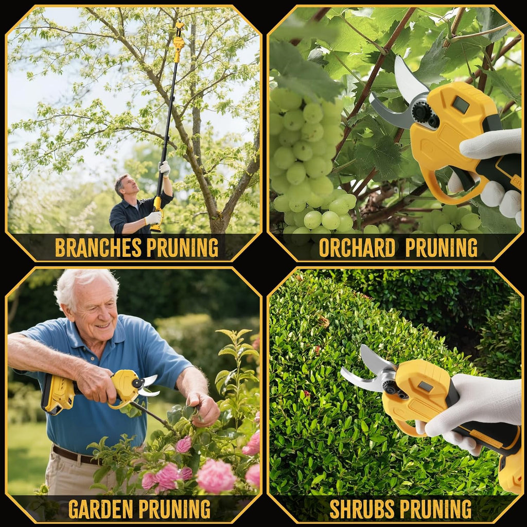 2 IN 1 Electric Pruning Shears Cordless with Pole for Dewalt 20V MAX Battery, 14Ft Reach, 1.2' Cutting Diameter, Brushless Motor Tree Pruner - for Gardening & Tree Trimming (No Battery)
