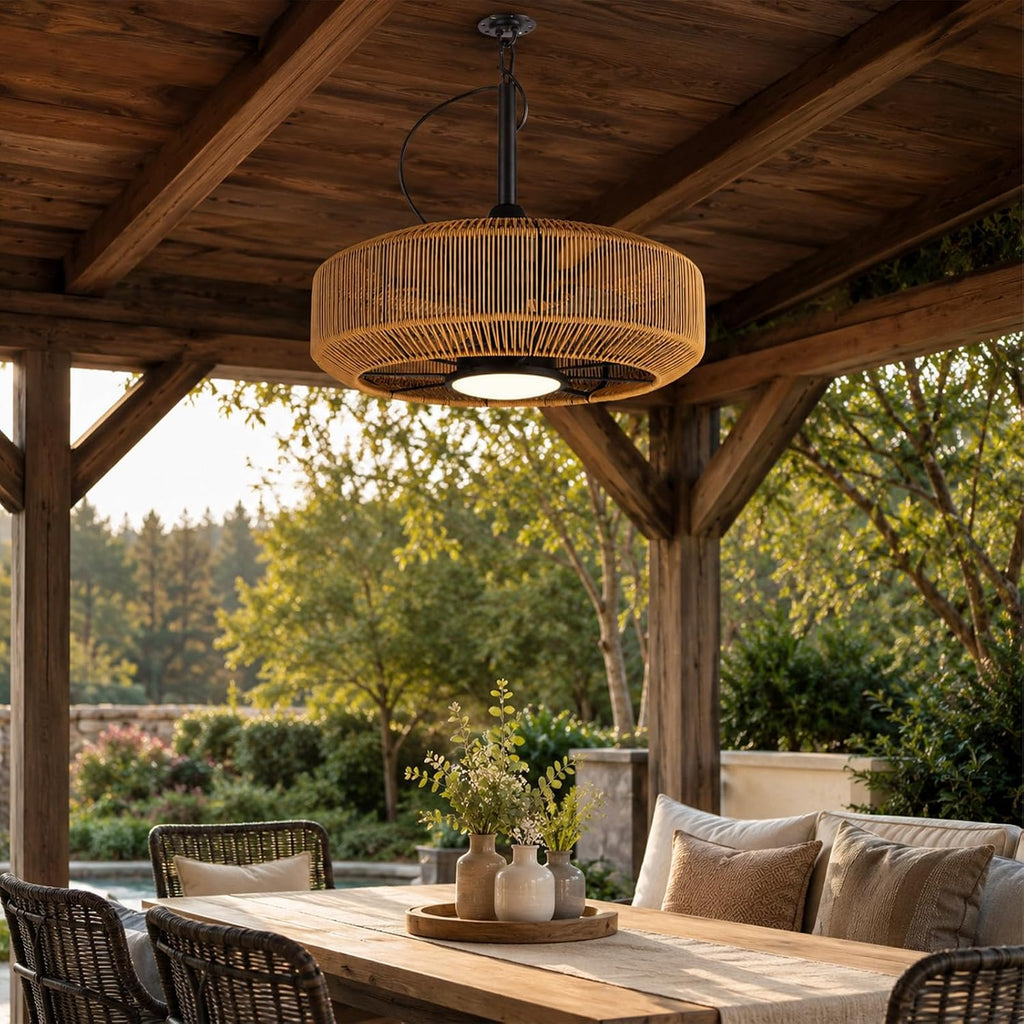 20' Outdoor Ceiling Fan with Light – Waterproof Plug-In Hanging Caged Fan, 3CCT Dimmable LED, 6-Speed with Remote & App Control for Covered Patios, Gazebo & Porch
