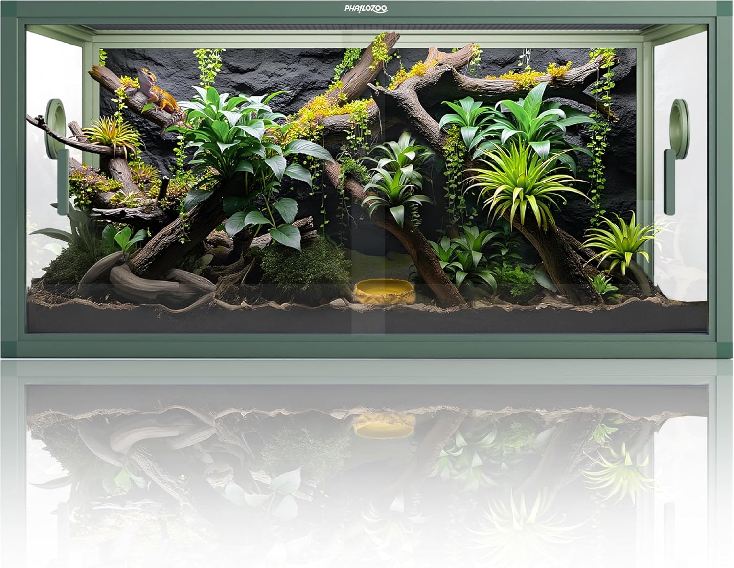 Phailozoo 50 Gallon Reptile Enclosure, Colorful Aluminum Frames Reptile Tank Assemble Within 6 Steps, Rust Proof Mesh Top for Air Circulation & Light Penetration, Dual Grommets for Multiple Wire Use