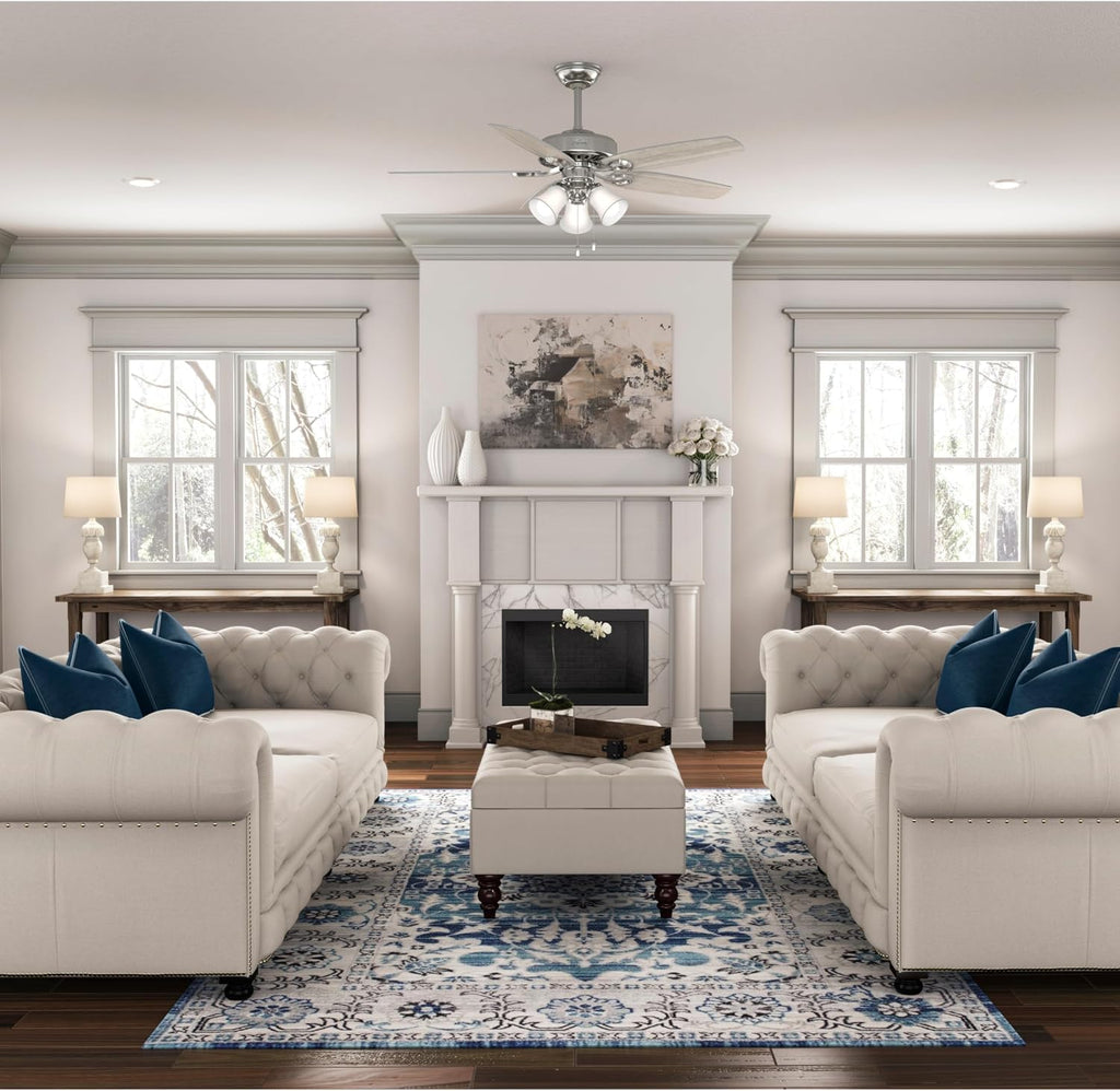 Hunter 52 inch Indoor Ceiling Fan with LED Lights - Ceiling Fan with Pull Chain, For Bedroom or Living Room, Standard Mount, No Remote, 5 Blades, Includes Bulbs - Builder Plus 51111, Brushed Nickel