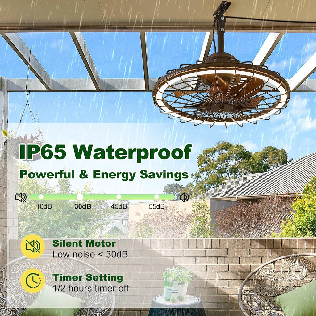 20' Outdoor Ceiling Fans with Light for Patios, IP65 Waterproof Plug in Ceiling Fan, Gazebo Hanging Fan with Remote Control App, Dimmable LED, 6-Speeds for Porch Pergola