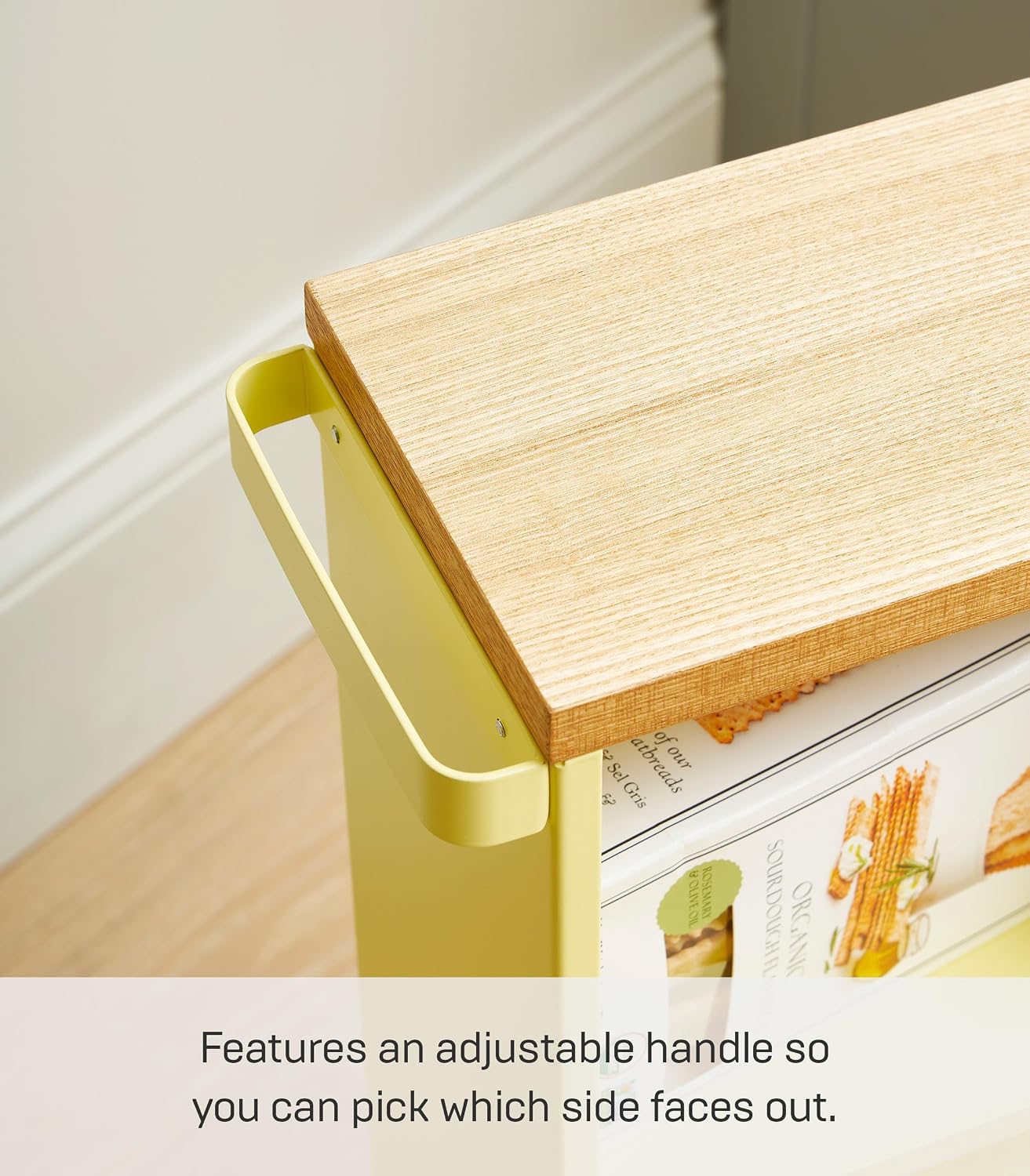 YAMAZAKI Home Slim Rolling Storage Cart – Narrow Bathroom Storage Cabinet with Handle, Slim Bathroom Storage Cart with Wheels, Easy Assembly, Steel + Wood, Yellow, 27' - Steel -