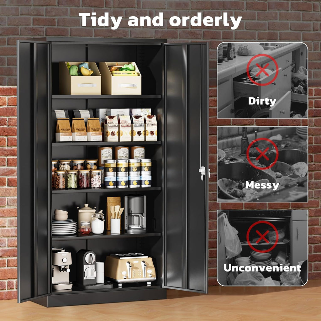 Greenvelly 72' H Metal Storage Cabinet, 36' W x 18' D Black Metal Cabinet with 2 Doors and 4 Adjustable Shelves,Locking Cabinets for Office, Home, Garage, School