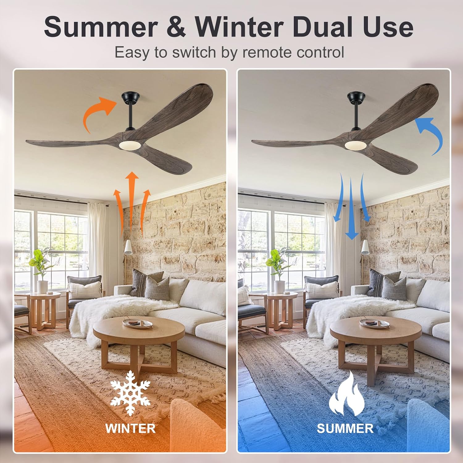 Eliora 52 Inch Ceiling Fans with Lights, Wood Outdoor Ceiling Fan for Patio and Remote Control Rustic Propeller Large Ceiling Fans with Light Farmhouse Indoor Quiet High cfm, Deep Brown