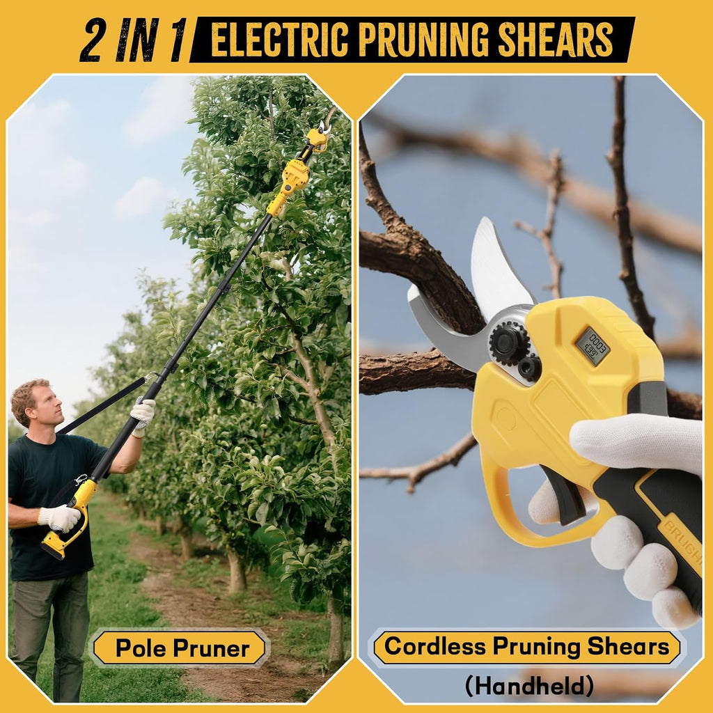 2 IN 1 Electric Pruning Shears Cordless with Pole for Dewalt 20V MAX Battery, 14Ft Reach, 1.2' Cutting Diameter, Brushless Motor Tree Pruner - for Gardening & Tree Trimming (No Battery)