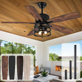 Farmhouse 52 inch Ceiling Fans with Lights and Remote, 2 Sets of Fan Blades, 4 Colors, Outdoor Ceiling Fan for Patio with Light, Wood Ceiling Fans with Timer Reversible DC Motor for Porch