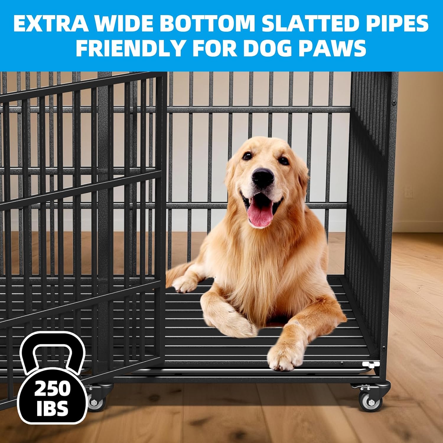 Heavy Duty Dog Crate 64' Inch Indestructible Escape Proof High Anxiety Dog Pet Kennel Cage for Extra XL Large Giant Breeds Double Doors Locakable Wheels