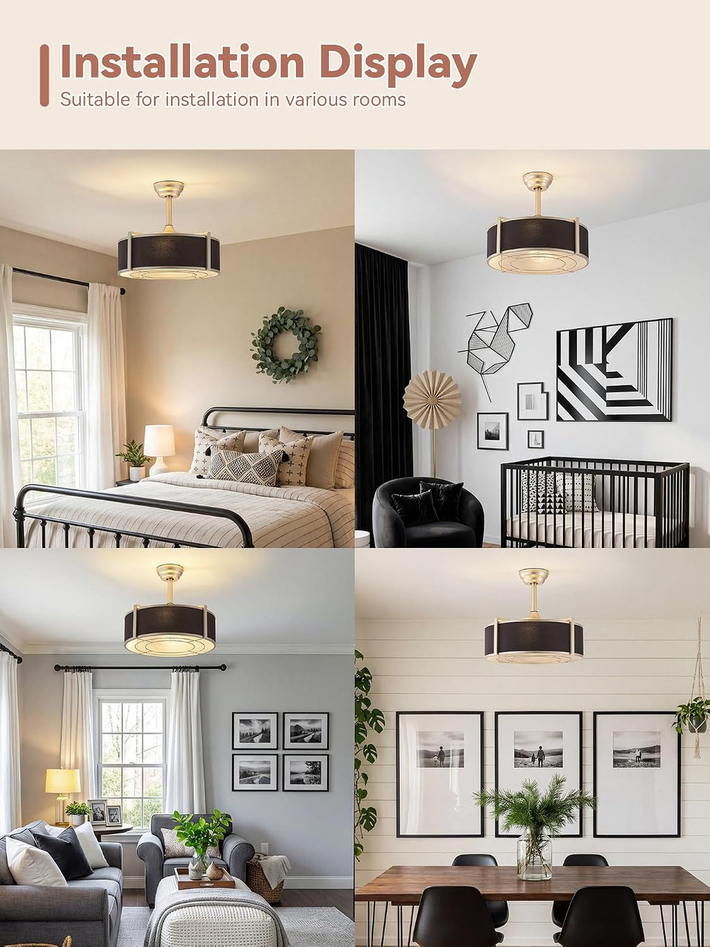 20 inch Fandelier Ceiling Fan with Light, Boho Chandelier Ceiling Fan with Light Remote Control, Caged Enclosed with 6 Speeds for Bedroom, Living Room, Foyer, Nursery