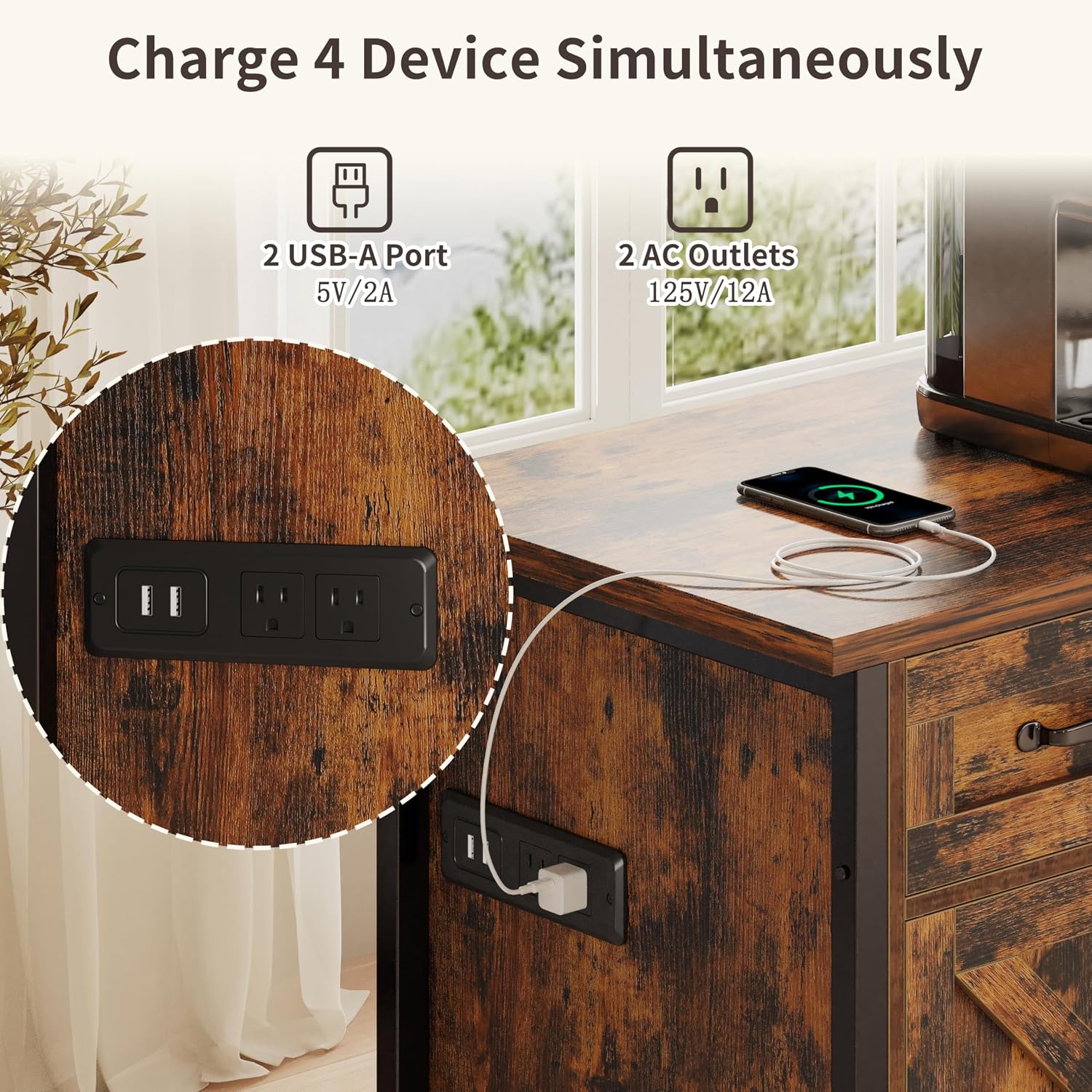 kepptory 2-in-1 Furniture Dog Crate End Table, Heavy Duty Dog Crate Furniture with Charging Station, Large Wooden Dog Kennel for Indoor with 440 lbs Load Capacity Metal Door Dog Cage for Living Room