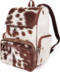 Leather Backpack For Adult Rucksack/Knapsack Bag Casual Brown & White Shoulder Cowhide Travel Diaper Bag
