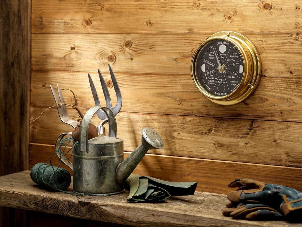 Prestige Brass Moon Gardening Clock - Lunar Harmony Guide with Moon Clocks -Essential Gardening Tool for Biodynamic & Organic Gardening - Get The Best Results and Transform Your Garden