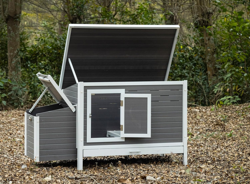 New Age Pet ECOFLEX Fontana Premier Chicken Barn, Weather Resistant Gray Coop with Easy Clean Pull Out Tray, Nesting Box, Hinged Roof, Easy No Tool Assembly for 2 to 4 Chickens