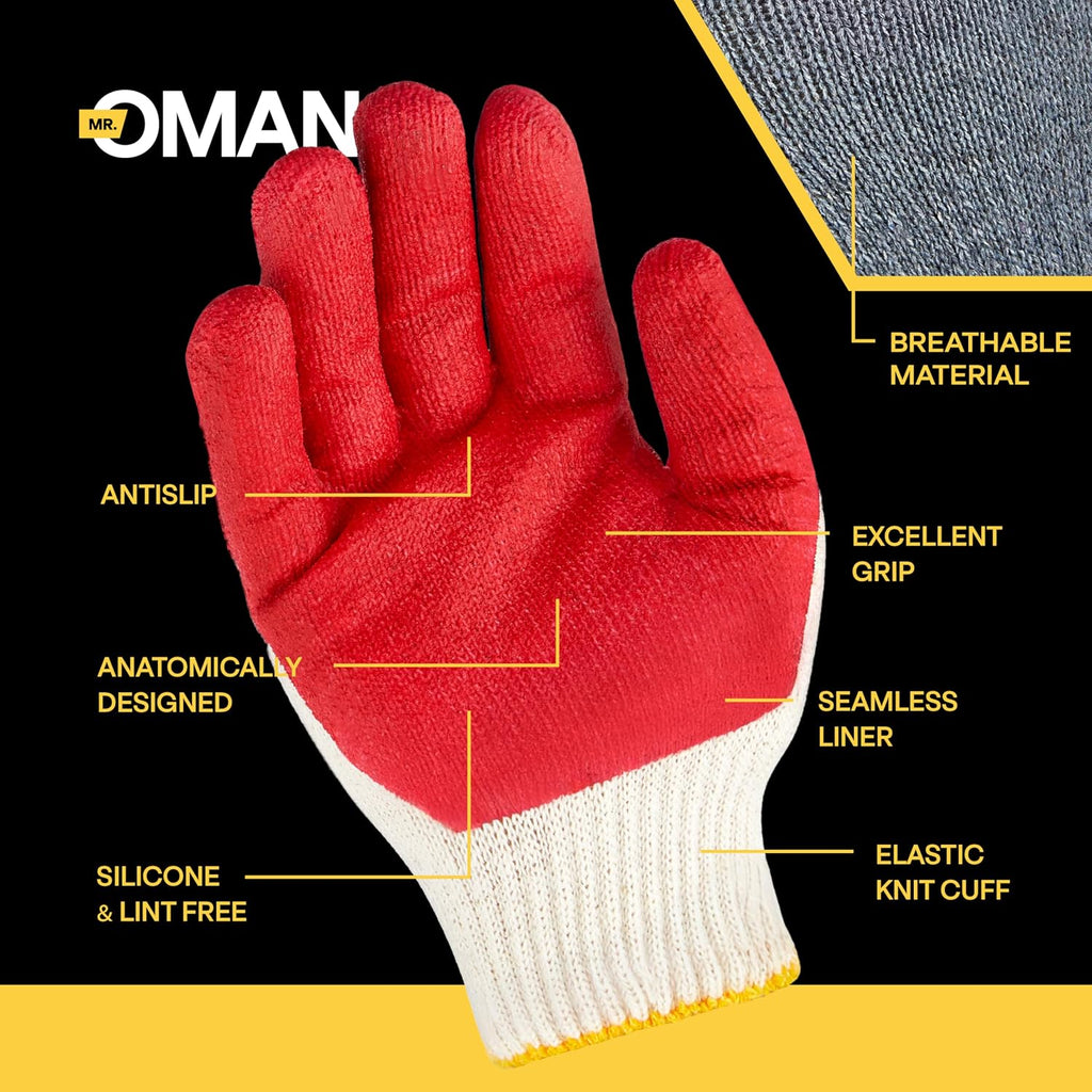 Oman Work Gloves Bulk, Latex Coated Work Gloves, Red Dipped Coated Gloves from Korea for Construction & Gardening