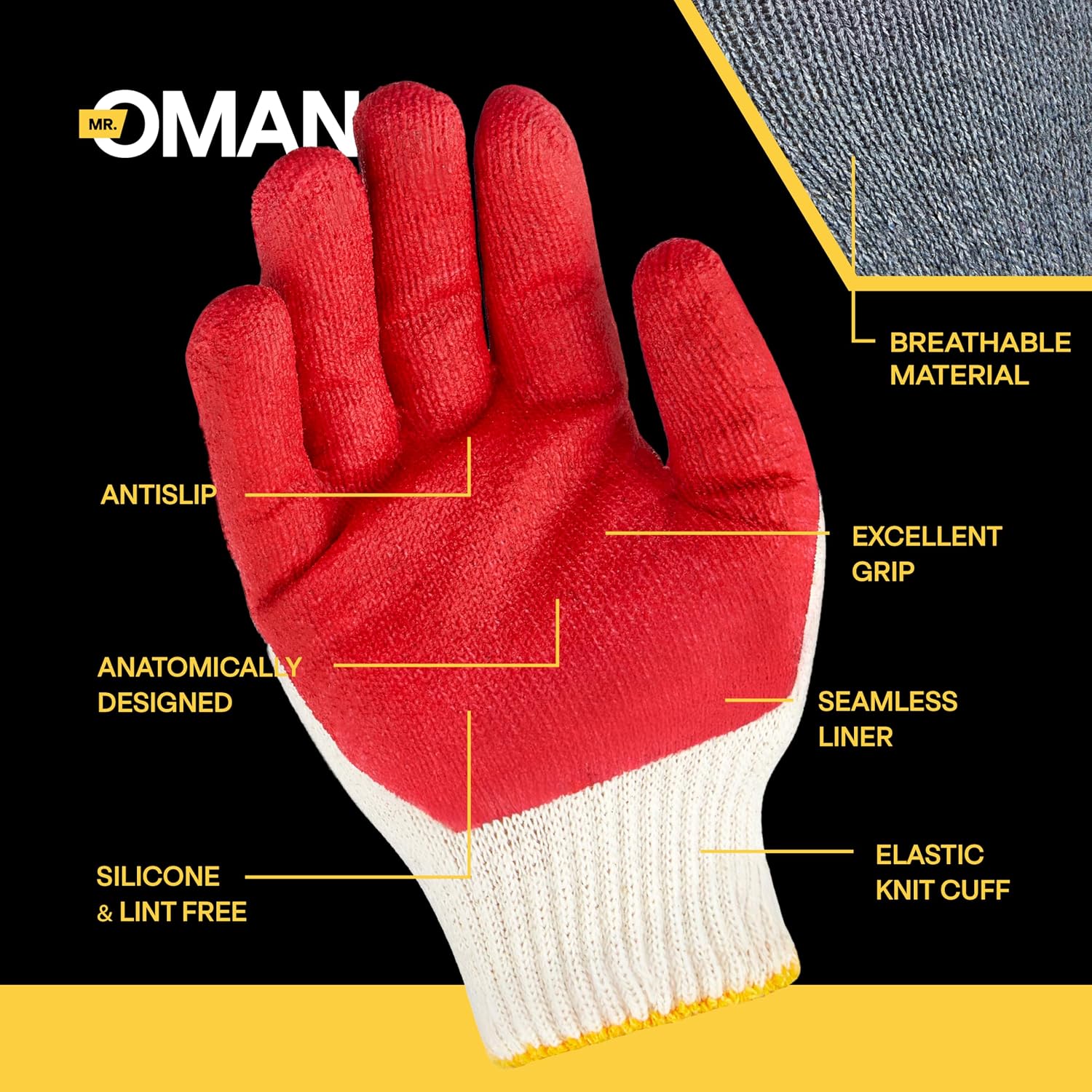 Oman Work Gloves Bulk, Latex Coated Work Gloves, Red Dipped Coated Gloves from Korea for Construction & Gardening