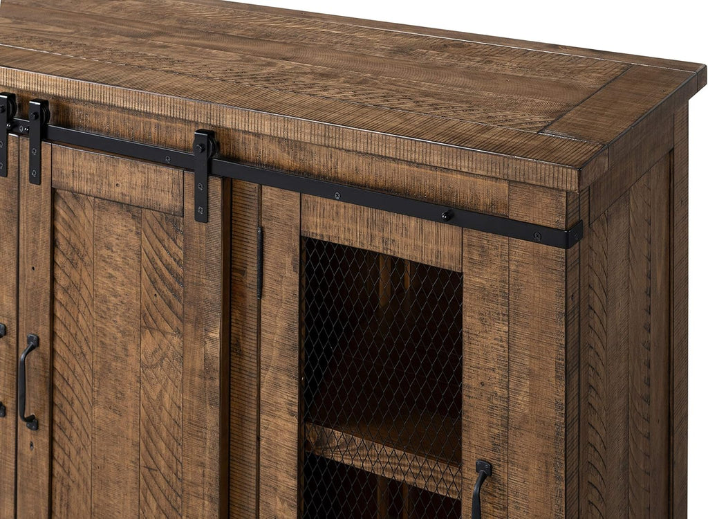 Martin Svensson Home 65' Solid Pine Wood Entertainment Center with Storage. Rustic TV Stand for TVs up to 70.' Sliding Doors, Adjustable Shelves & Cable Management – Natural Finish