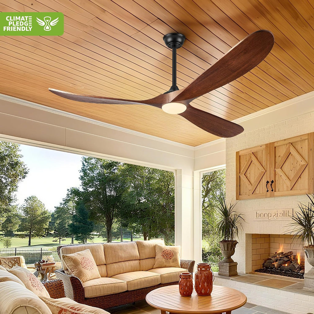 Haipeel 72 Inch Outdoor Ceiling Fans with Lights, Wood Ceiling Fan with Light and Remote Control Propeller Modern Large Ceiling Fans for Patios Farmhouse Indoor Quiet High cfm ETL, Dark Walnut