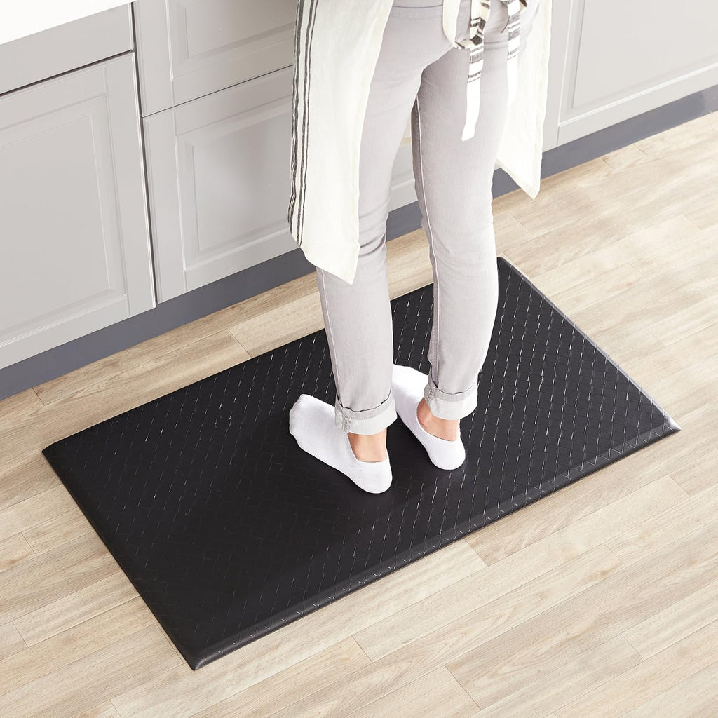 Amazon Basics Anti-Fatigue Standing Mat, Non-Slip, Cushioned, Stain Resistant Comfort Mat for Home, Office and Standing Desk, 20' x 36' x 0.6', Geometric, Black, 5-Pack