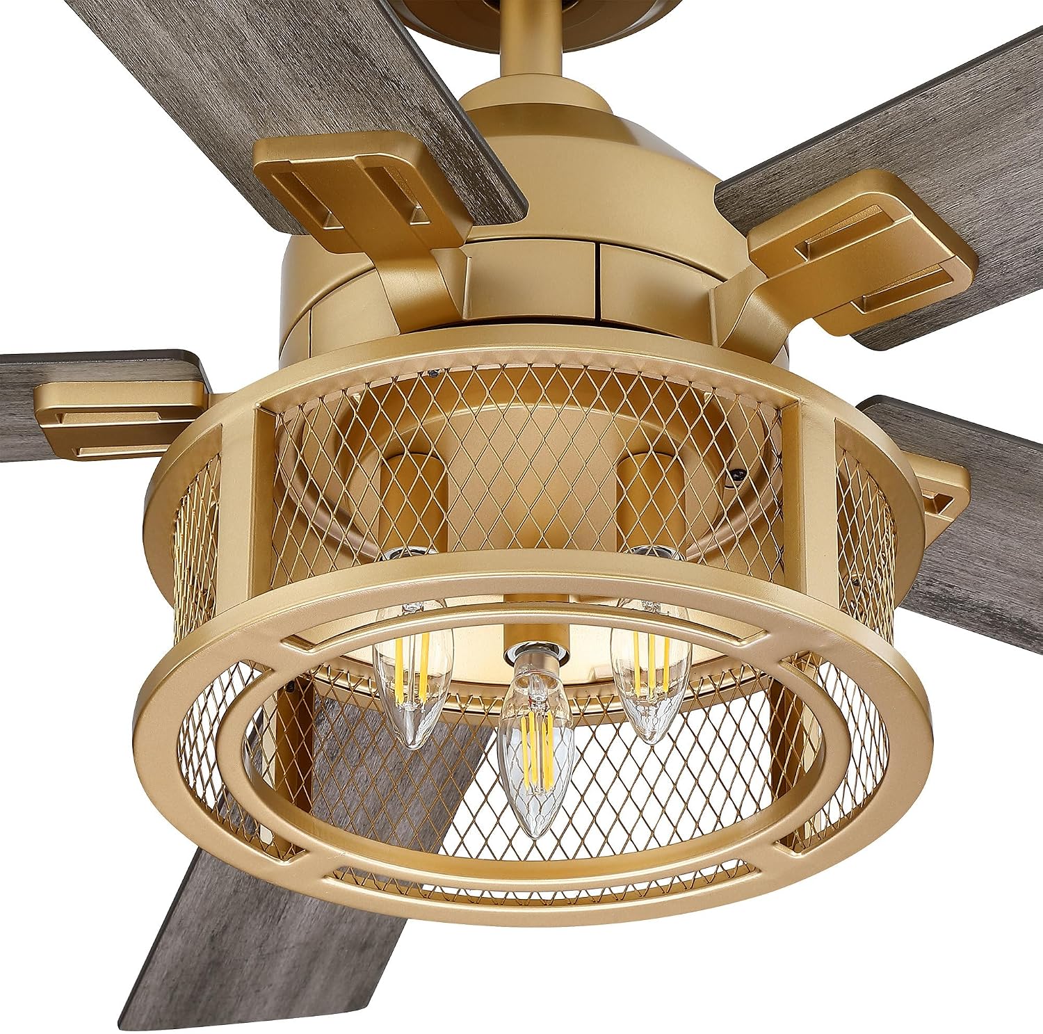 Parrot Uncle Gold Ceiling Fans with Lights and Remote, 52 Inch Farmhouse Ceiling Fan with Light for Bedroom, Modern Outdoor Ceiling Fans for Patios, Reversible Airflow, 3 Speeds, Timer