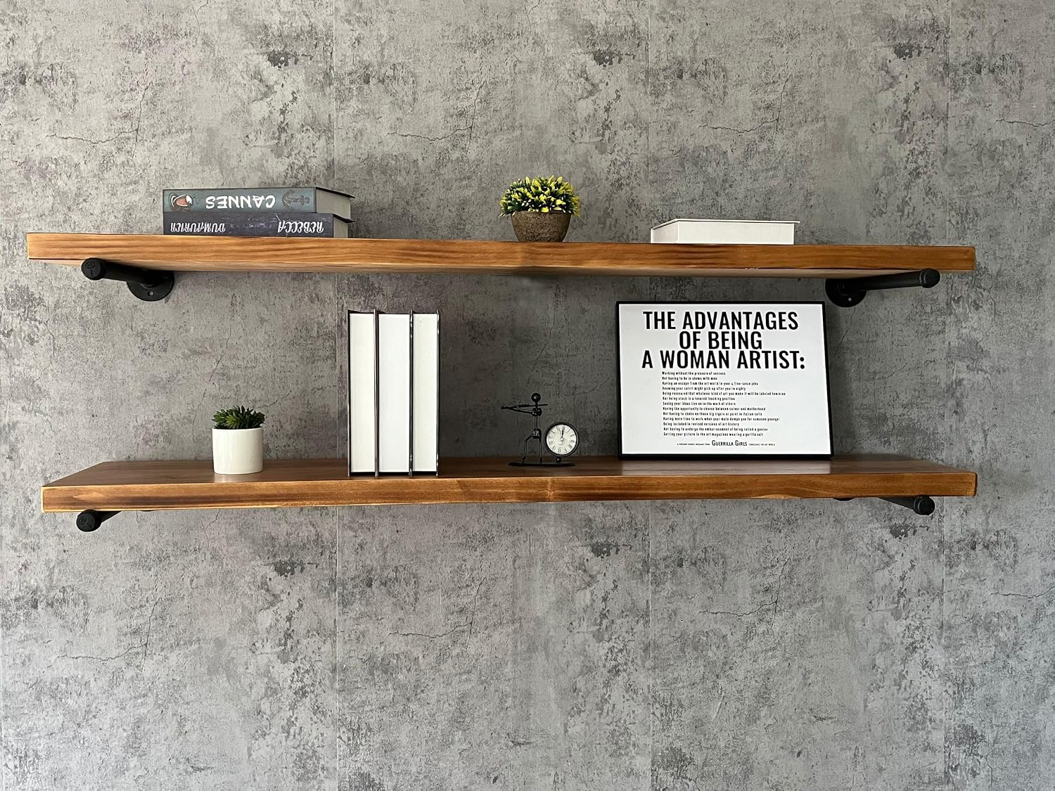 HDDFER Industrial Pipe Wall Wood Shelves,Real Wooden Shelves 48' in Special Brown Color with 1.2' Extra Thickness, Modern Floating Shevles Bookshelf Shelving Units for Rustic Farmhouse Decor