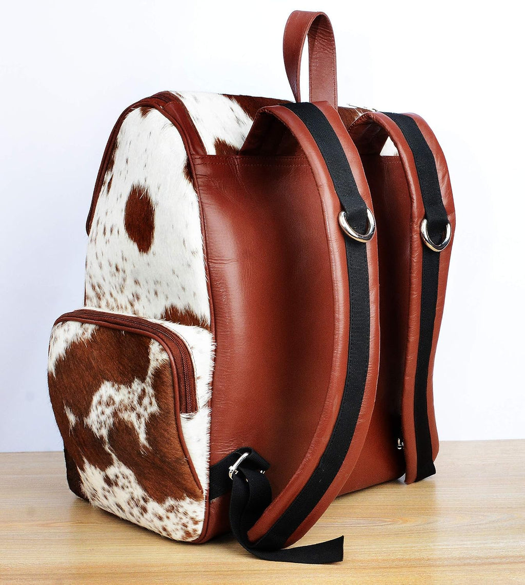 Cowhide Leather Diaper Bag – Handmade Hair-On Diaper Bags with Fringe | Artisan Cow Print Laptop Backpack for Women & Men | Western Style Travel Rucksack Knapsack