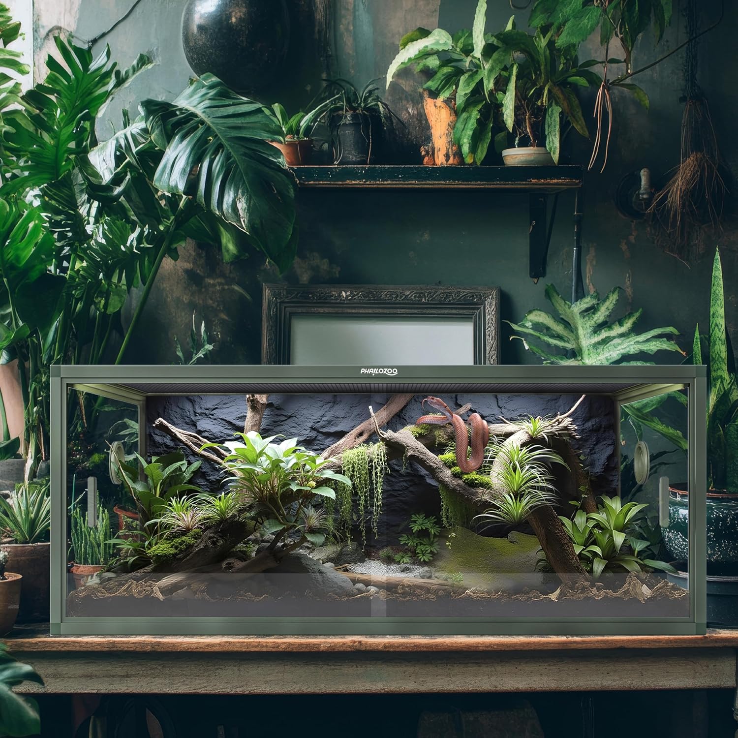 Phailozoo Stackable Reptile Enclosure, 85 Gallon Reptile Tank for Bearded Dragon, Snake, Ball Python, Colorful Aluminum Frame & Front Opening Tempered Glass Door with Handles for Easy Maintenance