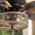 RIVER OF GOODS 52 Inch LED Modern Farmhouse Ceiling Fan with Light - Rustic Ceiling Fans with Lights - Elegant Industrial Fan with Mesh Metal Caged Shade - Brown