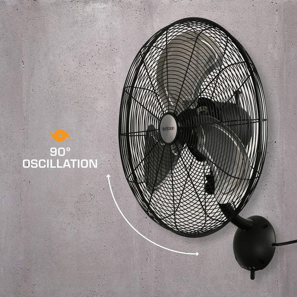 Hurricane Pro High Velocity Oscillating Metal Wall Mount Fan w/ 3 Speeds, Black, 20' - Corded Electric Air Cooling Unit w/ Powerful 4500 CFM Airflow for Home, Garage, Gym, Workshop & Greenhouse