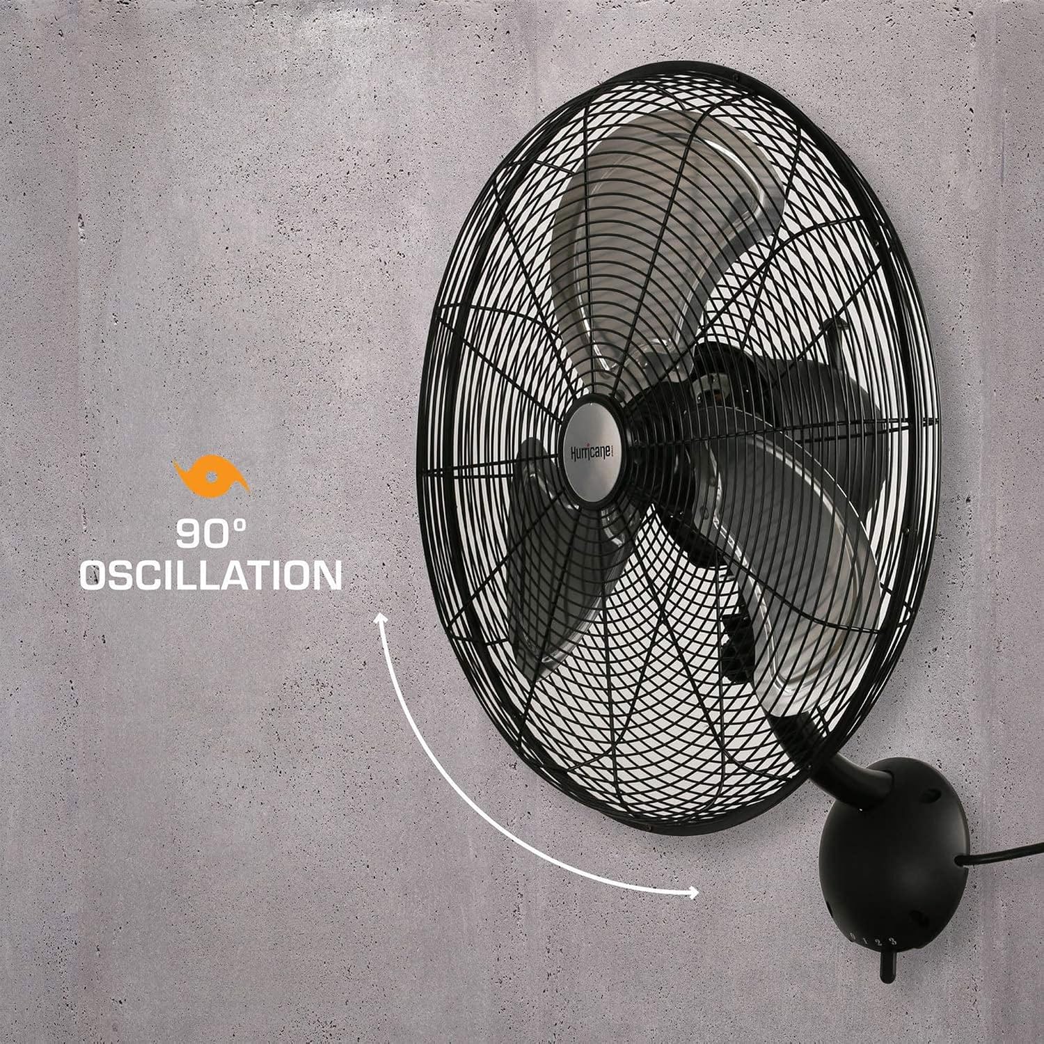 Hurricane Pro High Velocity Oscillating Metal Wall Mount Fan w/ 3 Speeds, Black, 20' - Corded Electric Air Cooling Unit w/ Powerful 4500 CFM Airflow for Home, Garage, Gym, Workshop & Greenhouse