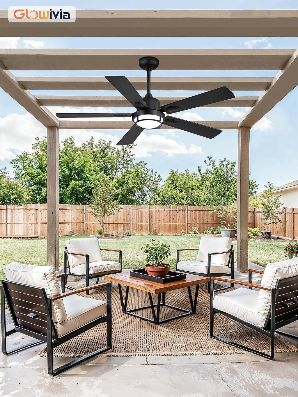 52' Outdoor Ceiling Fans with Lights, Gazebo Hanging Fan with 3CCT Remote Control 6-Speeds DC Motor,IP65 Waterproof Ceiling Fan for Patio Porch Pergola(Black)