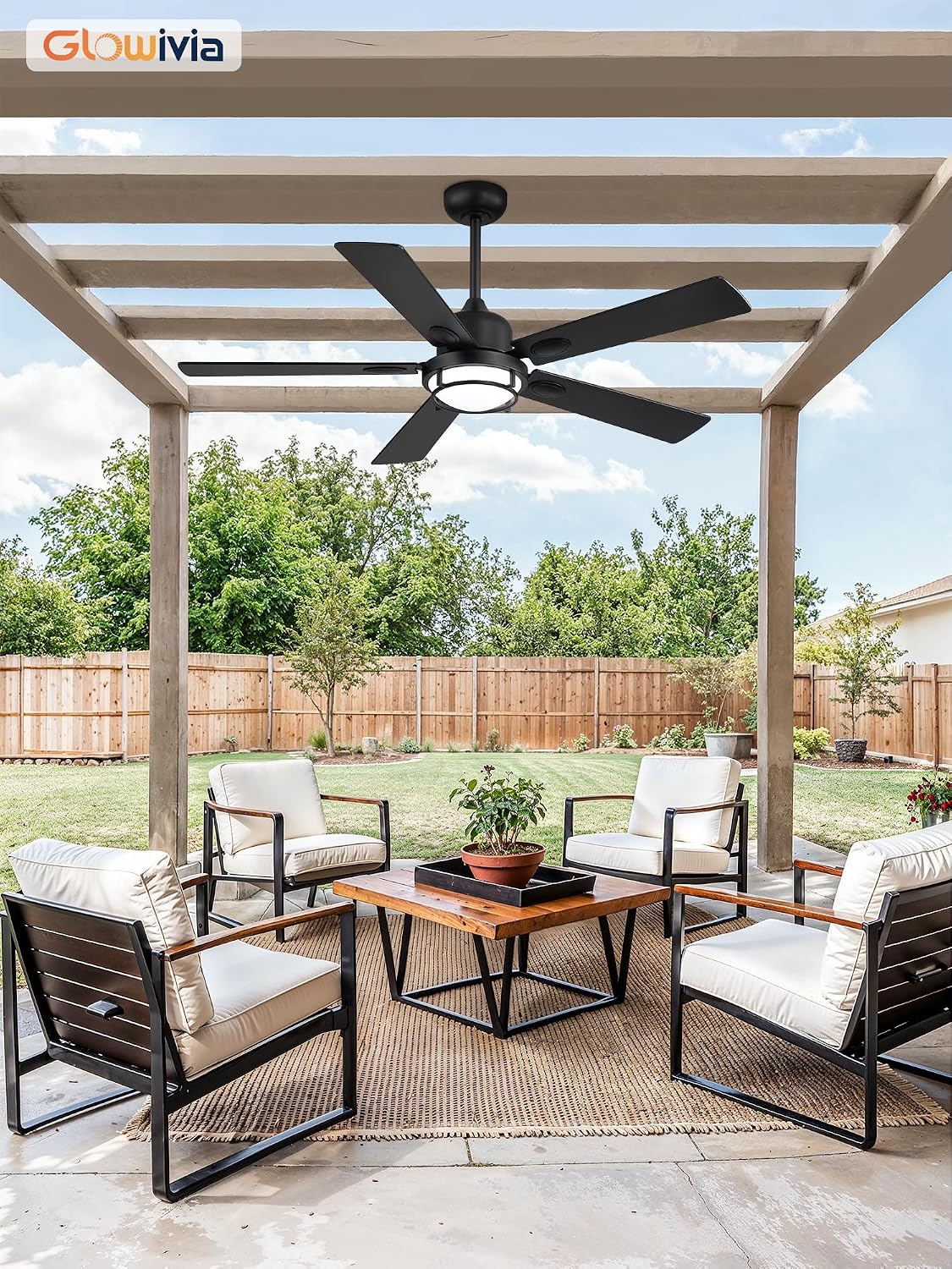 52' Outdoor Ceiling Fans with Lights, Gazebo Hanging Fan with 3CCT Remote Control 6-Speeds DC Motor,IP65 Waterproof Ceiling Fan for Patio Porch Pergola(Black)