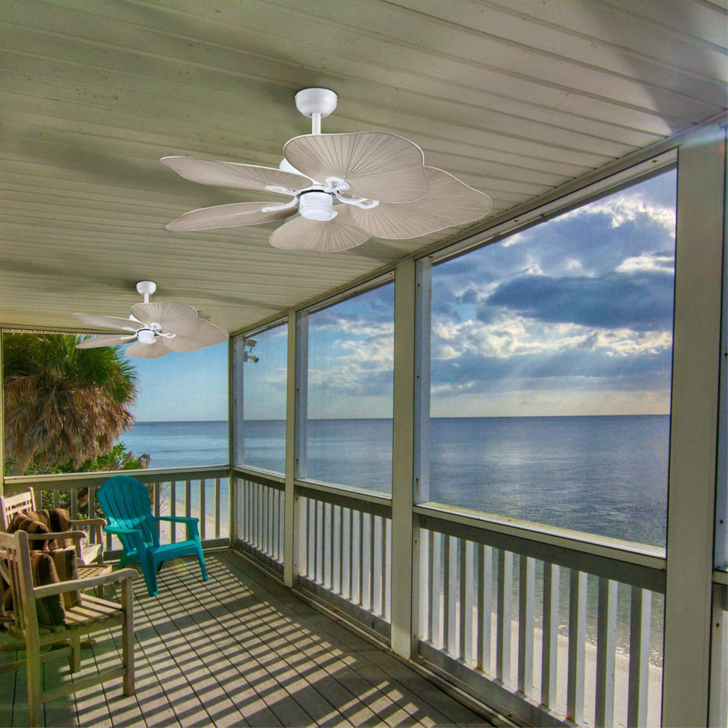 Westinghouse Lighting Oasis Tropical Ceiling Fan, 44 Inch Indoor/Outdoor Ceiling Fan with Remote Control, Matte White Finish, DC Motor