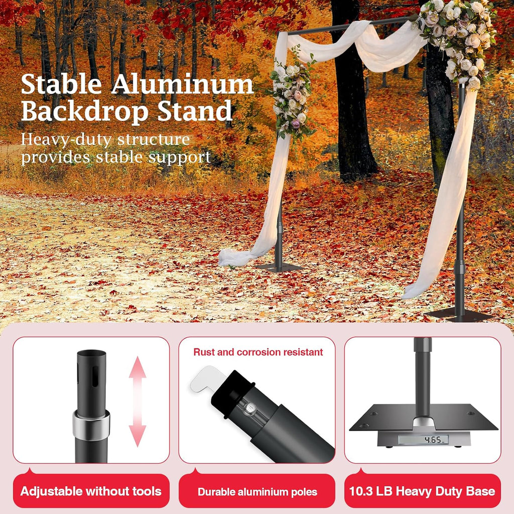 EMART Pipe and Drape Backdrop Stand Kit, 8.9ftx10ft Heavy Duty Adjustable Photo Background, Metal Frame with Flat Base for Wedding, Birthday Party, Banquet Decorations - Black