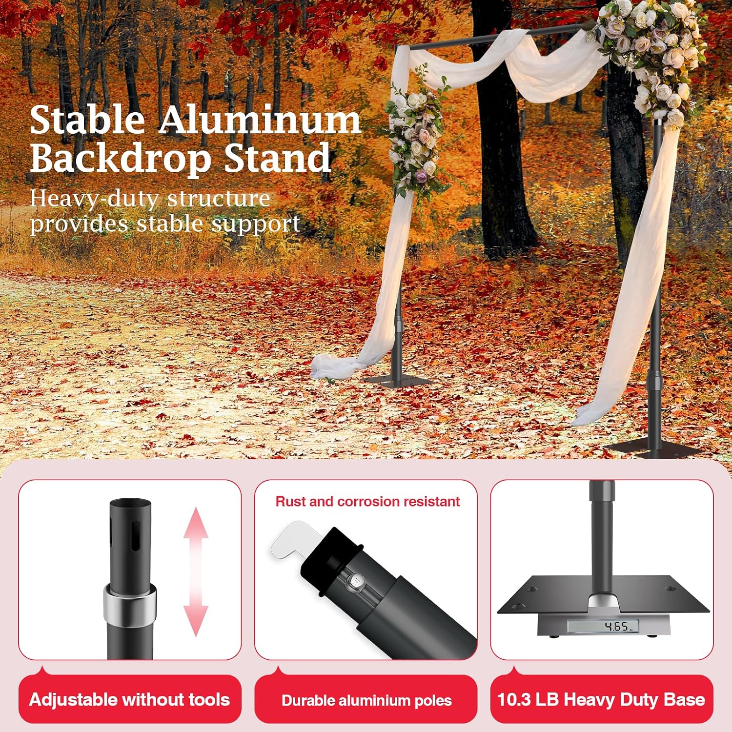 EMART Pipe and Drape Backdrop Stand Kit, 8.9ftx10ft Heavy Duty Adjustable Photo Background, Metal Frame with Flat Base for Wedding, Birthday Party, Banquet Decorations - Black