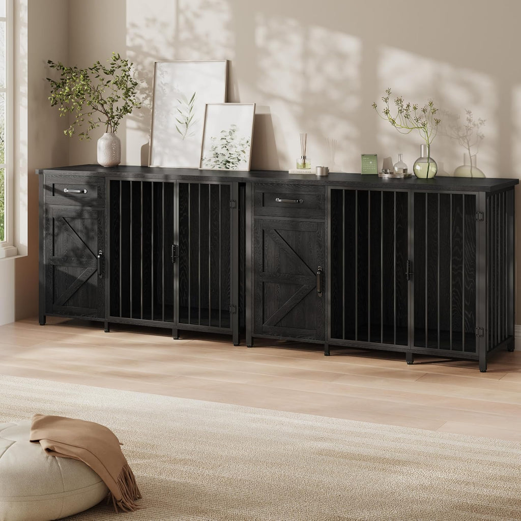 kepptory 2-in-1 Furniture Dog Crate End Table, Heavy Duty Dog Crate Furniture with Charging Station, Large Wooden Dog Kennel for Indoor with 440 lbs Load Capacity Metal Door Dog Cage for Living Room