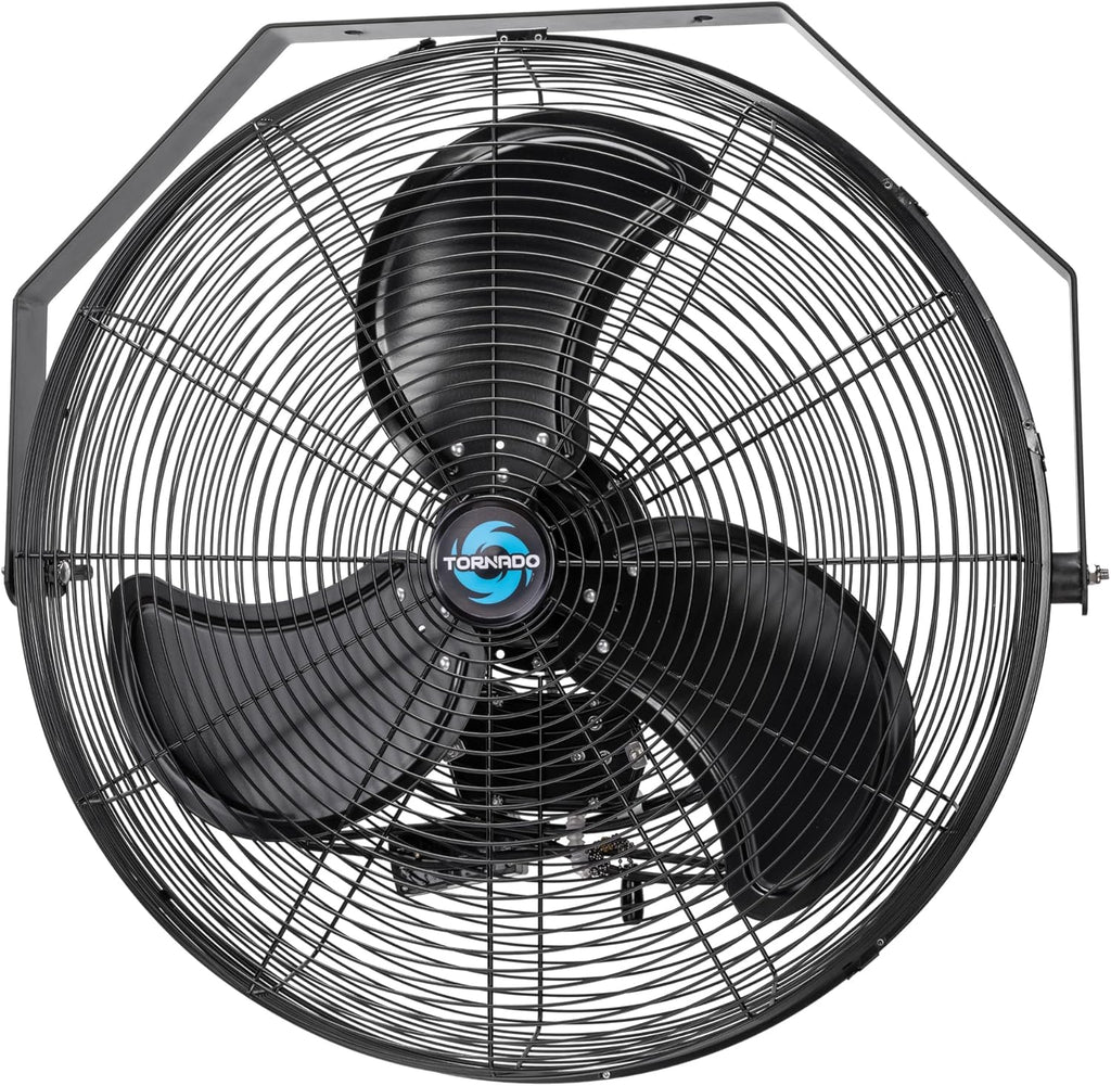 Tornado 24 Inch Outdoor Wall Mount Fan, 3-Speed High Velocity Metal Wall Fan – IPX4 Water-Resistant, 7700 CFM, UL Safety Listed, Ideal for Commercial, Industrial and Residential, Black