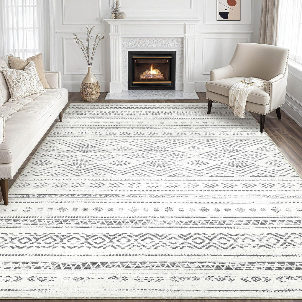 Tortania Area Rug Living Room Rugs- 9x13 Washable Large Soft Neutral Boho Moroccan Bohemian Farmhouse Rug Indoor Floor Carpet for Bedroom Under Dining Table Home Office Decor - Beige Gray