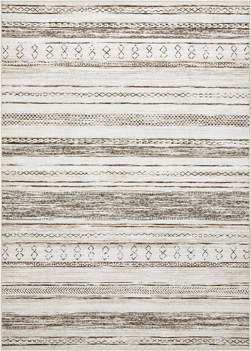 Tortania Area Rug Living Room Rugs - 10x14 Washable Large Soft Neutral Boho Moroccan Bohemian Farmhouse Rug Indoor Floor Carpet for Bedroom Under Dining Table Home Office Decor - Cream Brown