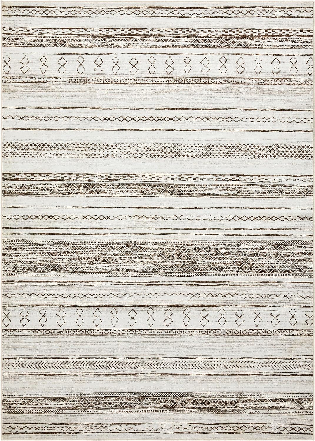 Tortania Area Rug Living Room Rugs - 10x14 Washable Large Soft Neutral Boho Moroccan Bohemian Farmhouse Rug Indoor Floor Carpet for Bedroom Under Dining Table Home Office Decor - Cream Brown