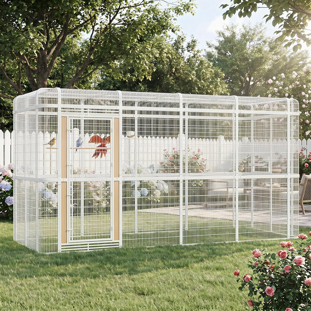 154' Heavy Duty Outdoor Walk-in Bird Cage - Carbon Crystal Board & Metal Aviary for Macaws, Budgies, Conures, Lovebirds & More - Spacious Flight Cage for Large & Small Birds