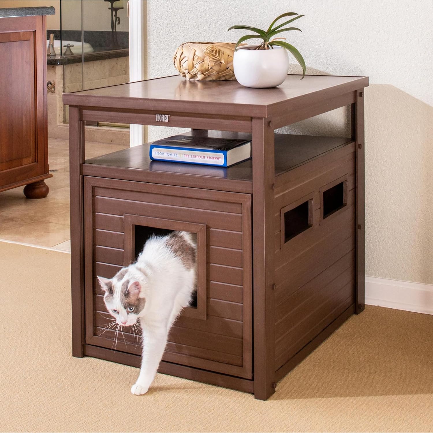 New Age Pet ECOFLEX Litter Loo Standard & Jumbo Sizes, 4 Colors, Moisture and Odor Resistant Enclosure & End Table, No‑Tools Assembly, 10 Year Warranty, Russet Brown, Jumbo