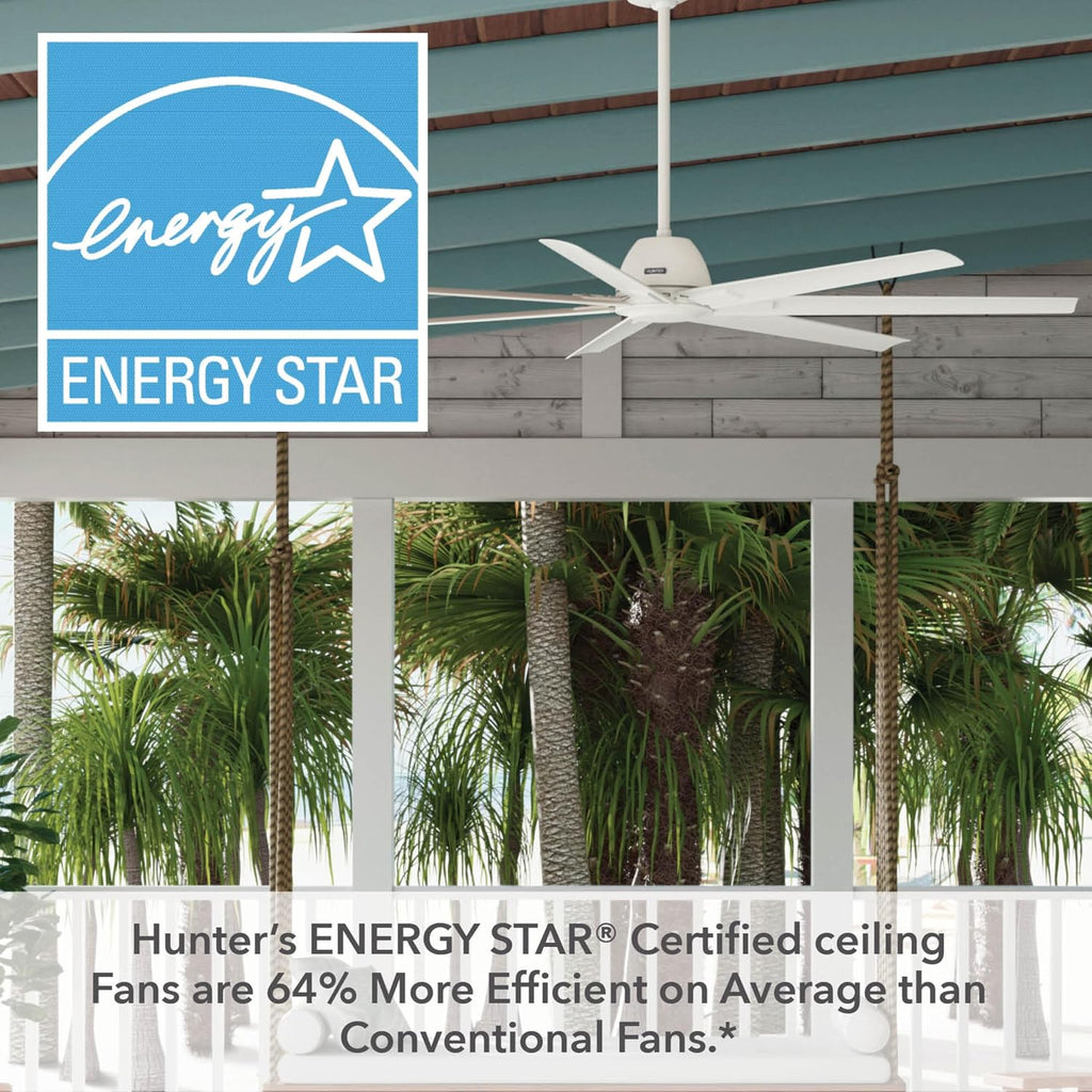Hunter 72' Downtown Indoor/Outdoor Ceiling Fan, Wall Control, Matte White | ENERGY STAR fan is 64% more efficient, with SureSpeed high-velocity airflow for great rooms, lofts, or covered porches.